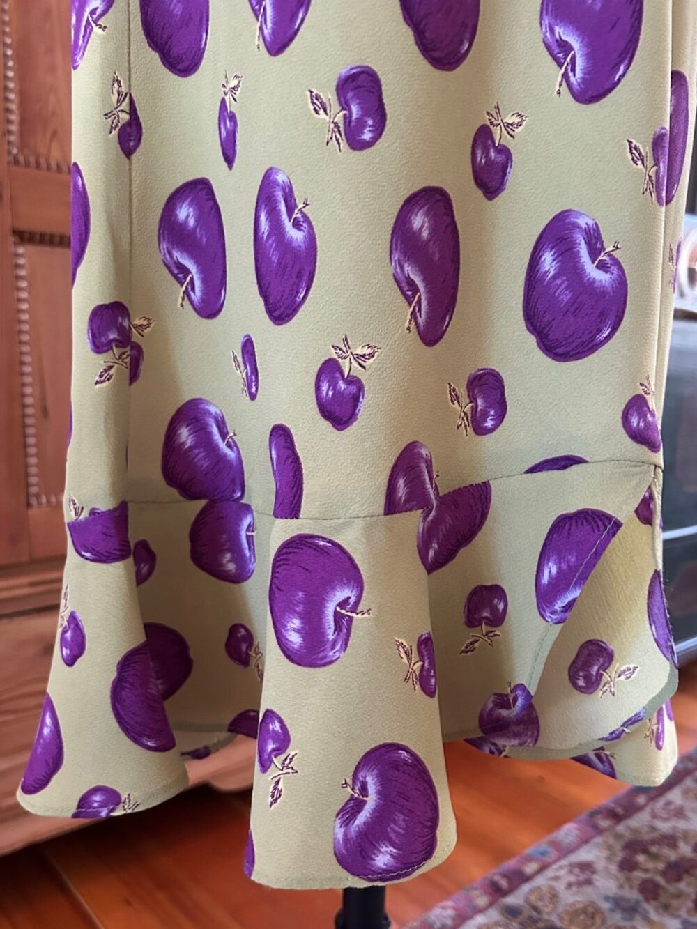 Rare Vintage Betsey Johnson Rayon Gold Purple Apples Dress NWOT - Picture 6 of 12